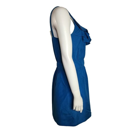 ANN TAYLOR LOFT Solid All Blue Sleeveless 100% Silk Side Zip Dress Womens Size 4 - Picture 4 of 7
